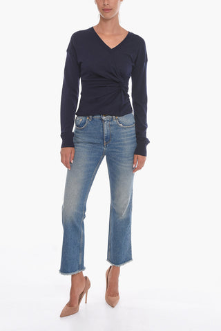 Fringed Bottom Cropped Flared Fit Denims 20cm