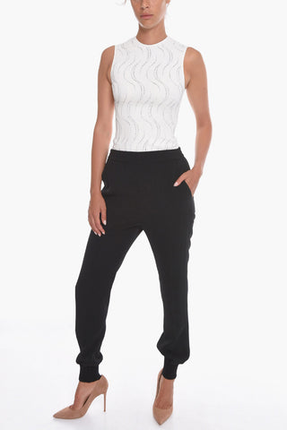 Front-pleated Joggers with Ribbed Detail