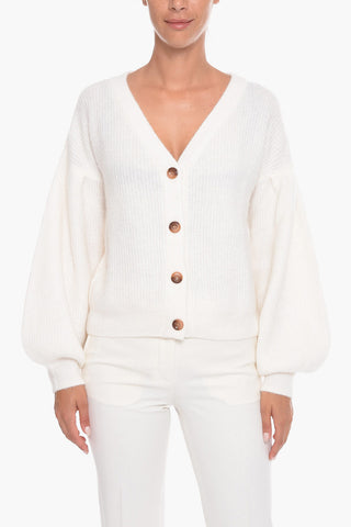 Alpaca Blend CELINE Crop Cardigan with Balloon Sleeves