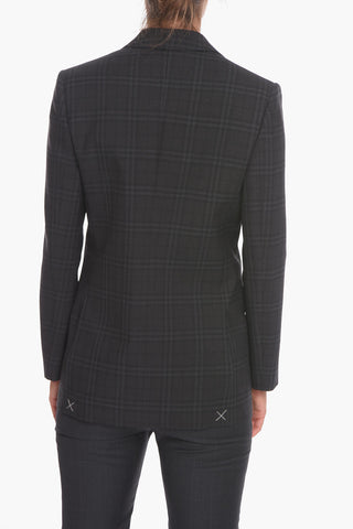 Wool Blazer with All-over Check Pattern