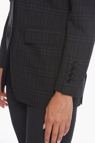 Wool Blazer with All-over Check Pattern