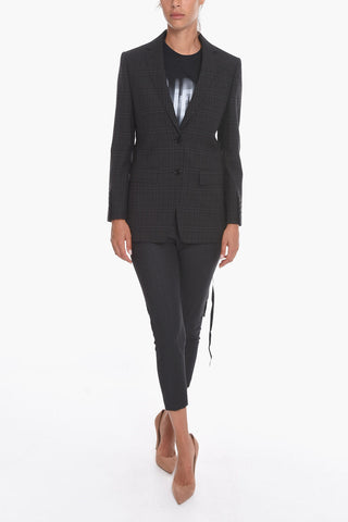 Wool Blazer with All-over Check Pattern