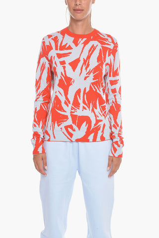 Silk-blend Crewneck Sweater with Jacquard Floral Motif