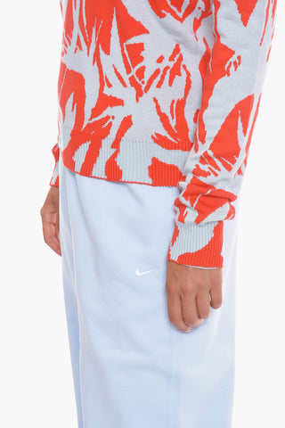 Silk-blend Crewneck Sweater with Jacquard Floral Motif