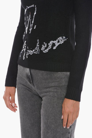 Maglia in Lana Stretch con Dettaglio in Paillettes