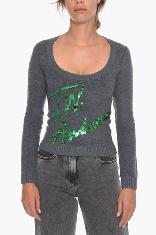 Stretch Wool Sweater with Sequined Detail