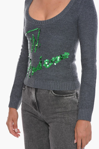 Stretch Wool Sweater with Sequined Detail