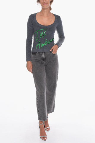 Stretch Wool Sweater with Sequined Detail