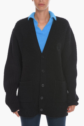 UNISEX Cardigan Lungo in Lana con Logo Ricamato