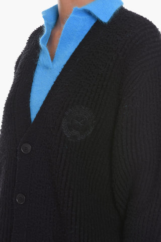 UNISEX Cardigan Lungo in Lana con Logo Ricamato