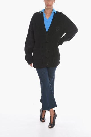 UNISEX Cardigan Lungo in Lana con Logo Ricamato