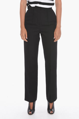 Pantaloni in Lana Grain de Poudre con Tasche a Filo
