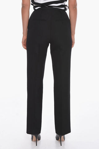 Pantaloni in Lana Grain de Poudre con Tasche a Filo
