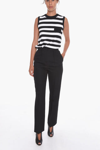 Pantaloni in Lana Grain de Poudre con Tasche a Filo

