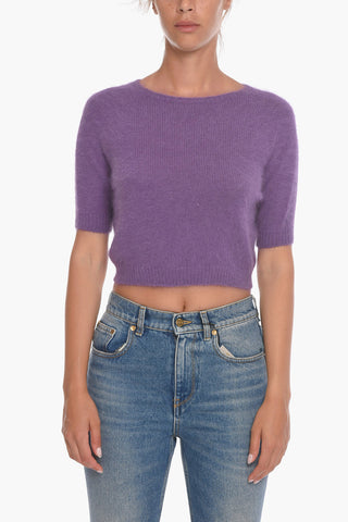 Maglia Crop a Maniche Corte in Misto Angora