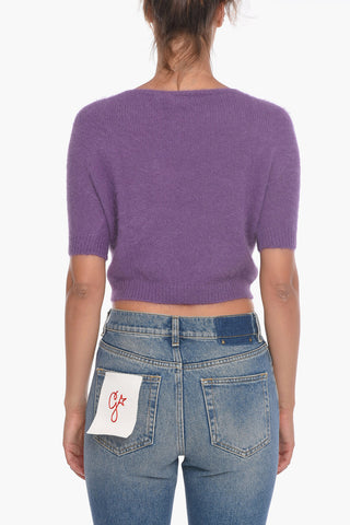Maglia Crop a Maniche Corte in Misto Angora