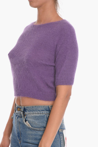 Maglia Crop a Maniche Corte in Misto Angora