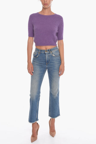 Maglia Crop a Maniche Corte in Misto Angora