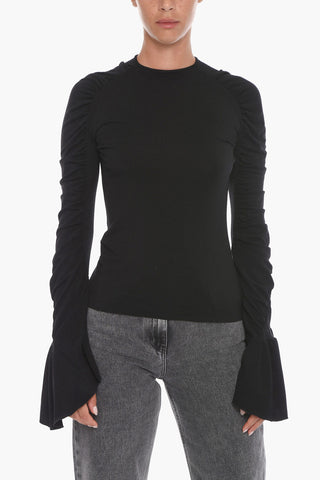 Top in Lana Vergine con Maniche Lunghe Drappeggiate