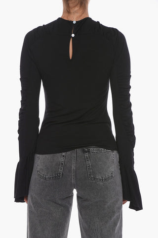 Top in Lana Vergine con Maniche Lunghe Drappeggiate