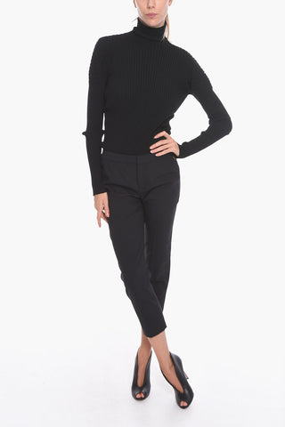 Virgin Wool Cropped Trousers with Front-pleat
