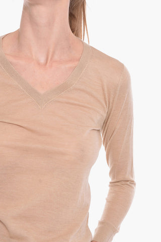 Maglia Collo a V in Lana di Cammello