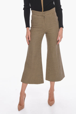 Cropped Trousers with Pied de Poule Pattern