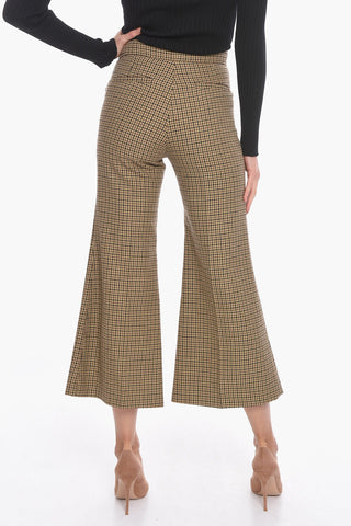 Cropped Trousers with Pied de Poule Pattern