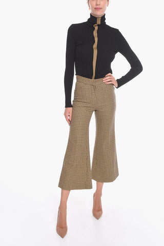 Cropped Trousers with Pied de Poule Pattern
