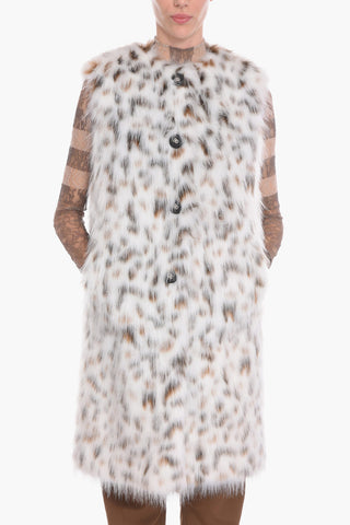 Faux-fur Sleeveless Coat with Animalier Pattern