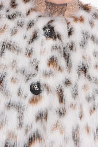 Faux-fur Sleeveless Coat with Animalier Pattern