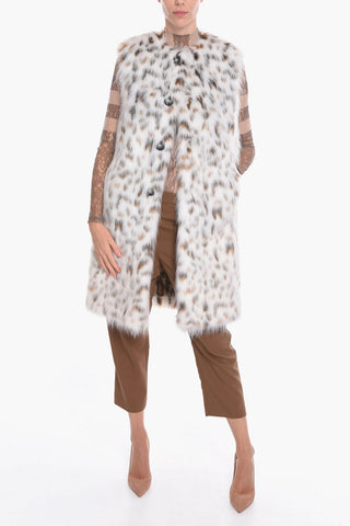 Faux-fur Sleeveless Coat with Animalier Pattern
