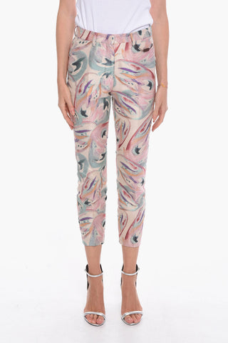 Jacquard Multicolored Trousers with Cropped Leg
