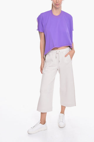Pantaloni Jogger Crop in Cotone Felpato