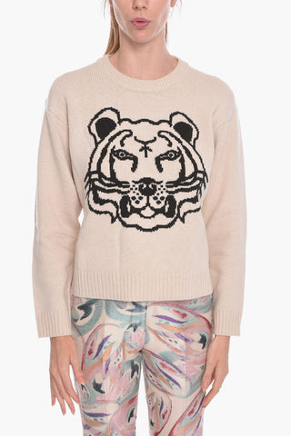 Wool Crewneck Sweater with Jacquard TIGER Logo