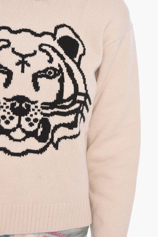 Wool Crewneck Sweater with Jacquard TIGER Logo