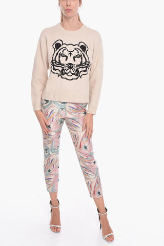 Wool Crewneck Sweater with Jacquard TIGER Logo