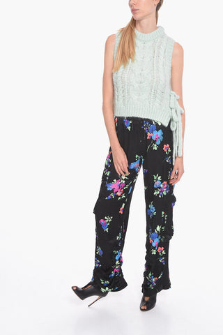 Floral-Motif Satin HEAVY Cargo Pants