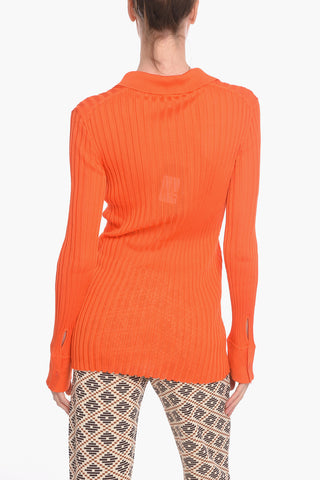 Polo Neck Ribbed Silk Top