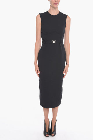 Jacquard Bodycon Dress with Logoed Belt