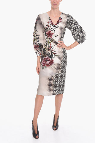Floral Long Dress with V-neckline