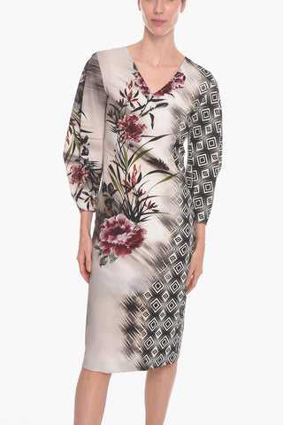Floral Long Dress with V-neckline