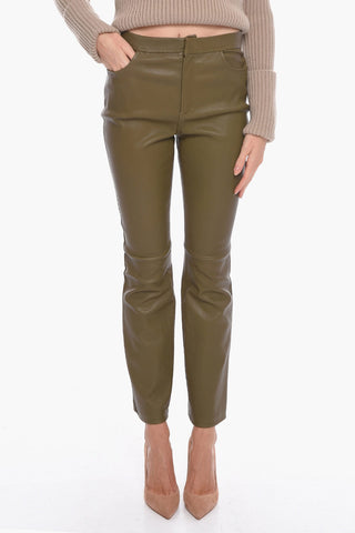 Pantaloni in Pelle con Cuciture a Vista
