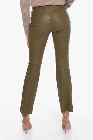 Pantaloni in Pelle con Cuciture a Vista
