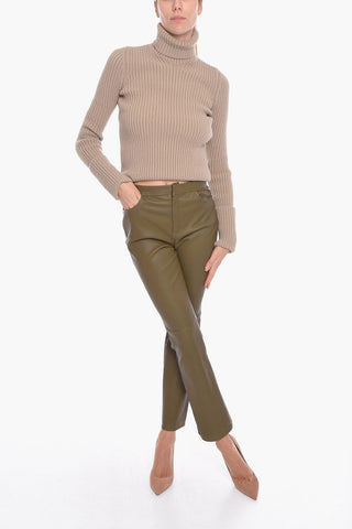 Pantaloni in Pelle con Cuciture a Vista
