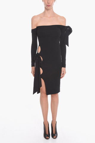 Off-Shouledr BACA Midi Bodycon Dress with Cut-Out Details Side