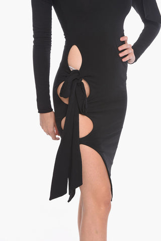 Off-Shouledr BACA Midi Bodycon Dress with Cut-Out Details Side