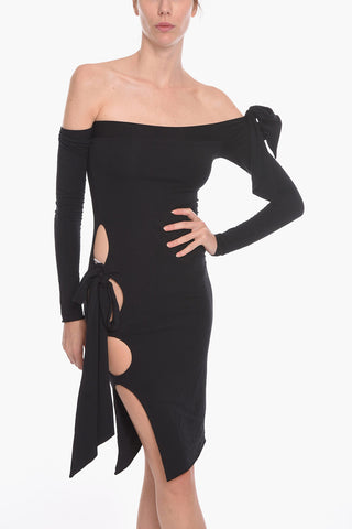 Off-Shouledr BACA Midi Bodycon Dress with Cut-Out Details Side