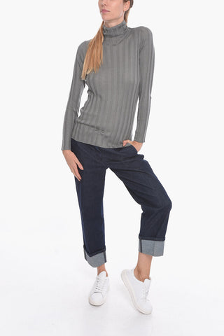 Maglia a Collo Alto a Costine in Misto Cashmere