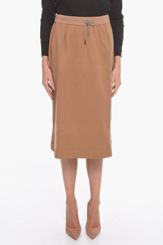 Fleeced-cotton Midi Skirt with Beaded Side Bands